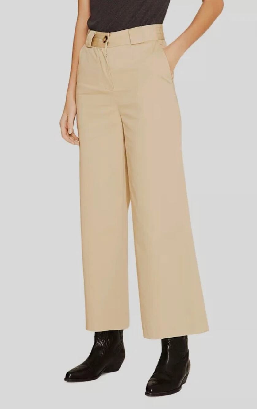 Ba&sh Pants 2 Monica Wide Leg Beige Twill Dressy Casual Work Office Elegant